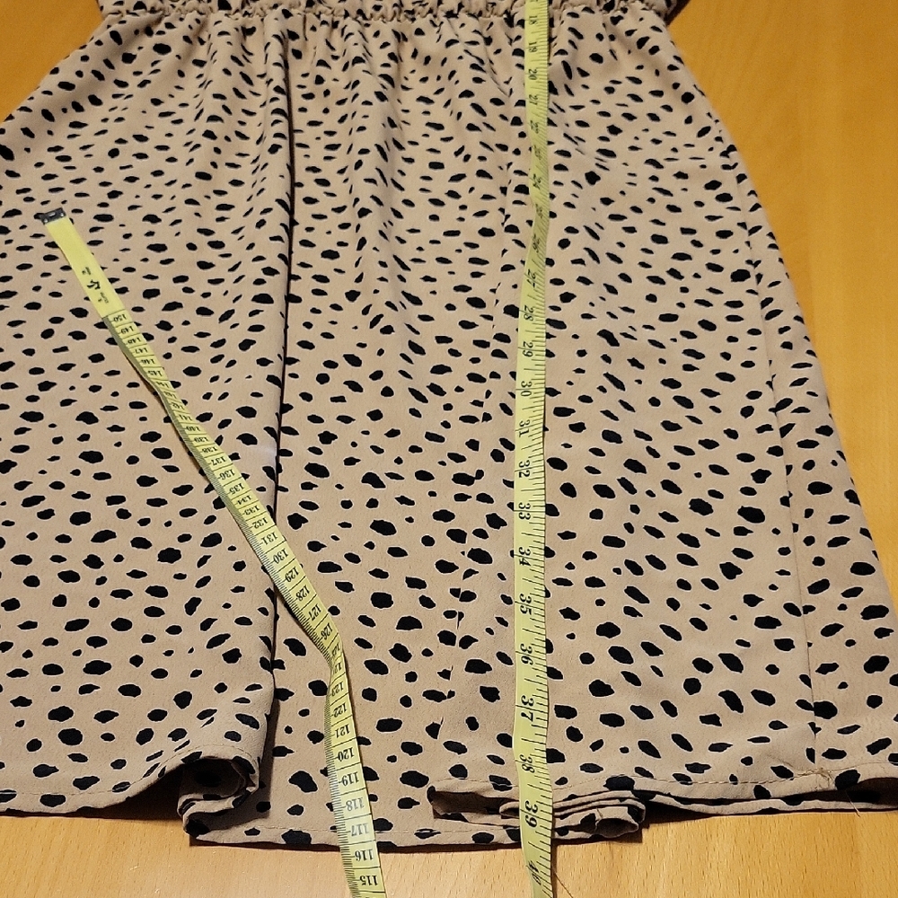 Elegant Tan Polka Dot Midi Dress - Picture 10 of 10
